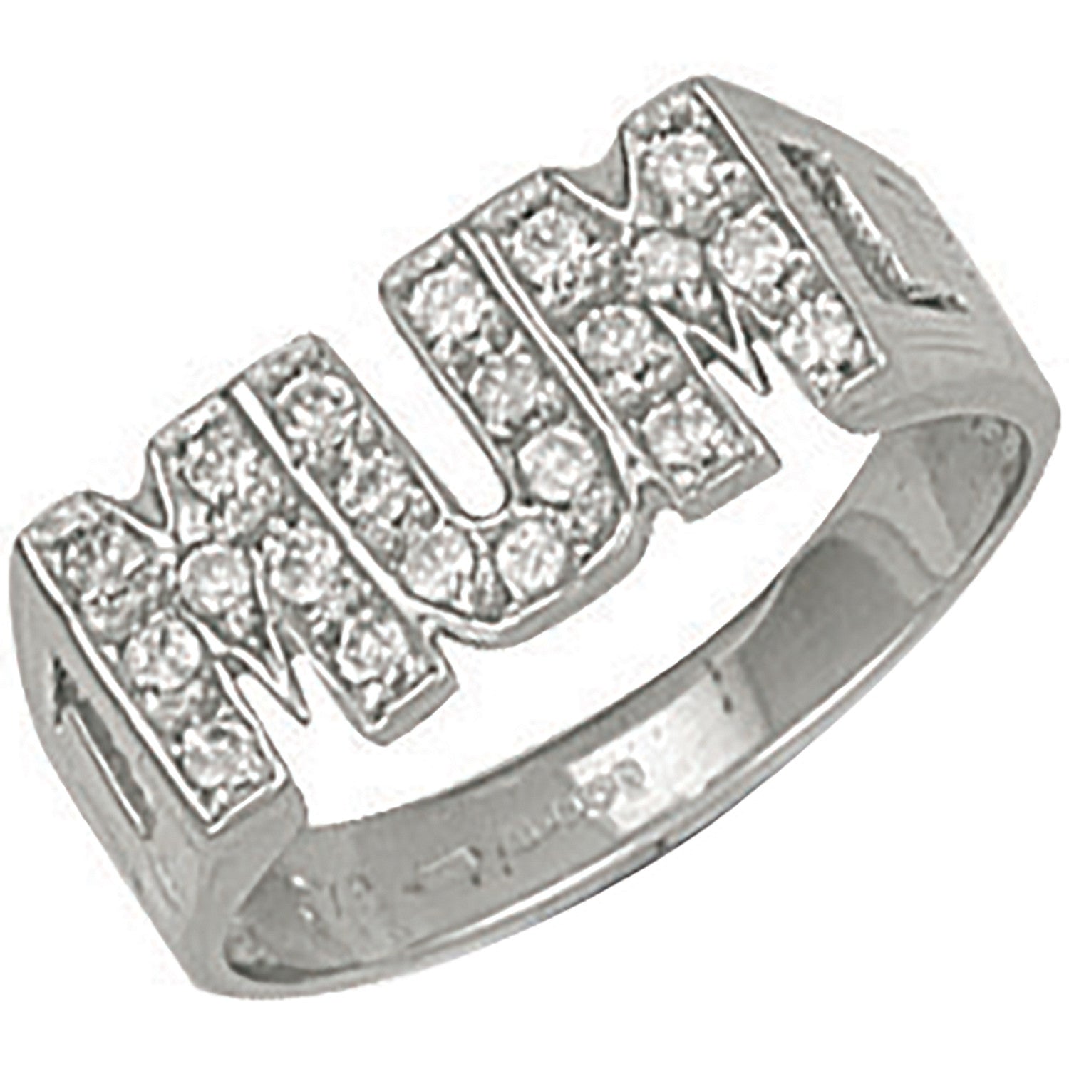 9ct White Gold Cubic Zirconia ID Sides Mum Ring