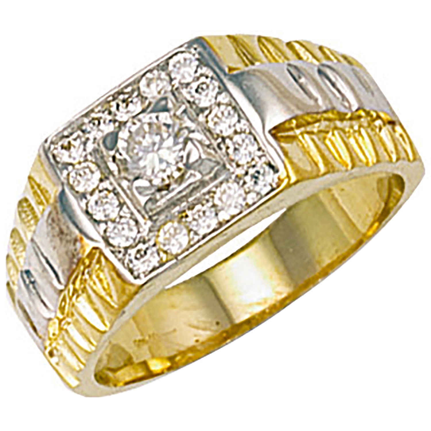 9ct Yellow Gold Square Top Gents Cubic Zirconia Ring