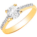 9ct Yellow Gold Ladies Single Stone Cubic Zirconia Shoulder Engraved Heart Ring