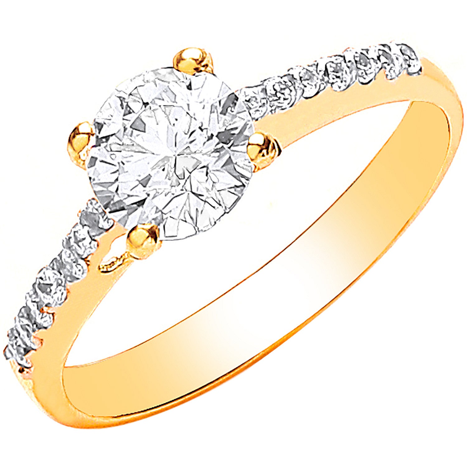 9ct Yellow Gold Ladies Single Stone Cubic Zirconia Shoulder Engraved Heart Ring
