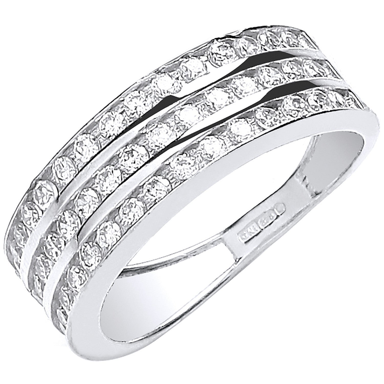 9ct White Gold Ladies Three Row Cubic Zirconia Ring