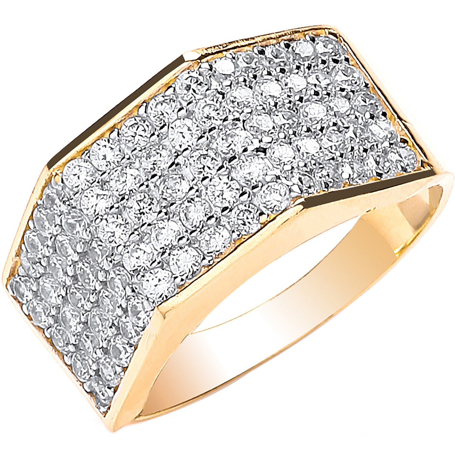 9ct Yellow Gold Gents Five Row Cubic Zirconia Ring