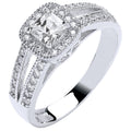 9ct White Gold Ladies Princess Centre Split Shank Cubic Zirconia Ring