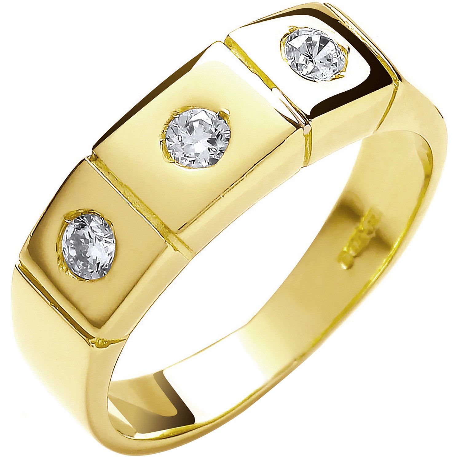 9ct Yellow Gold 3 Stone Rub Over Setting Cubic Zirconia Ring
