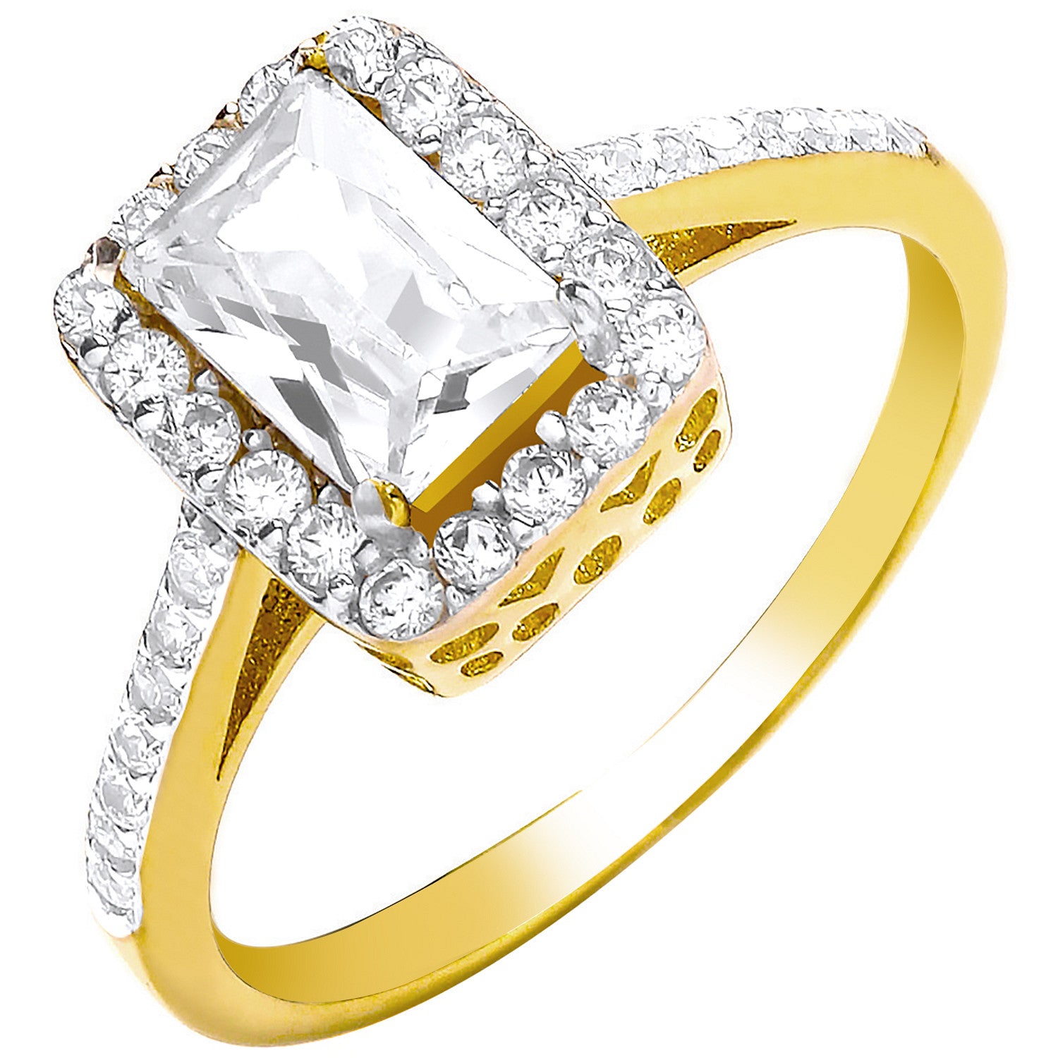 9ct Yellow Gold Ladies Emerald Centre Cubic Zirconia Ring