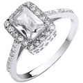 9ct White Gold Ladies Emerald Centre Cubic Zirconia Ring