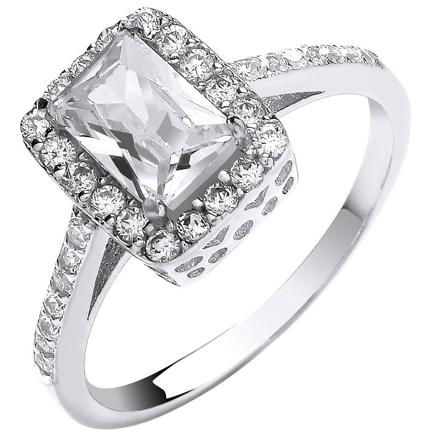 9ct White Gold Ladies Emerald Centre Cubic Zirconia Ring