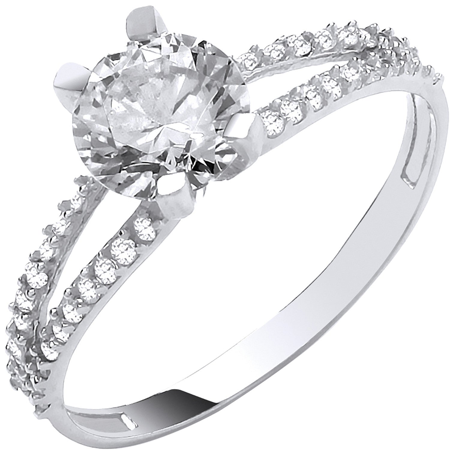 9ct White Gold Split Shank Cubic Zirconia Engagement Ring