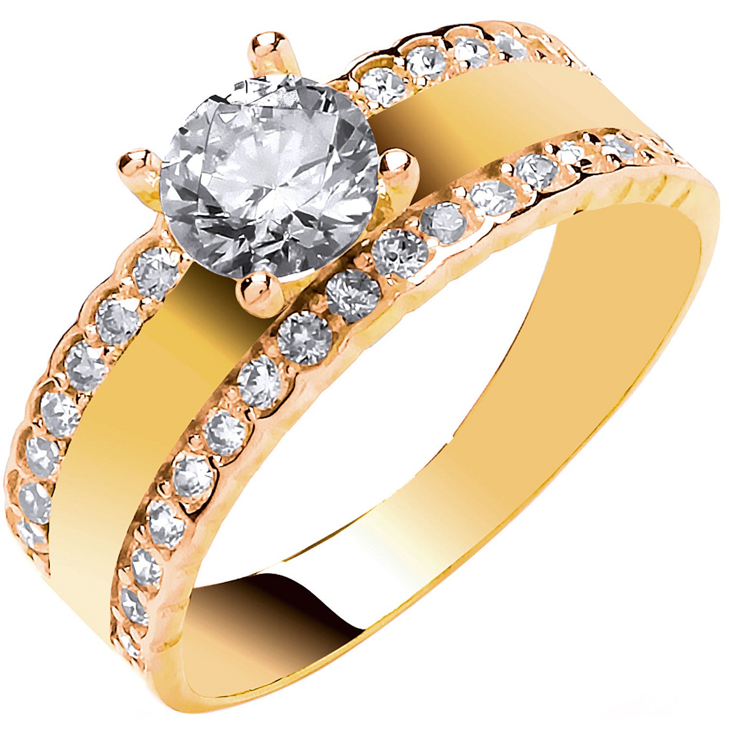 9ct Yellow Gold with Two Rows of Cubic Zirconia's Engagement Ring