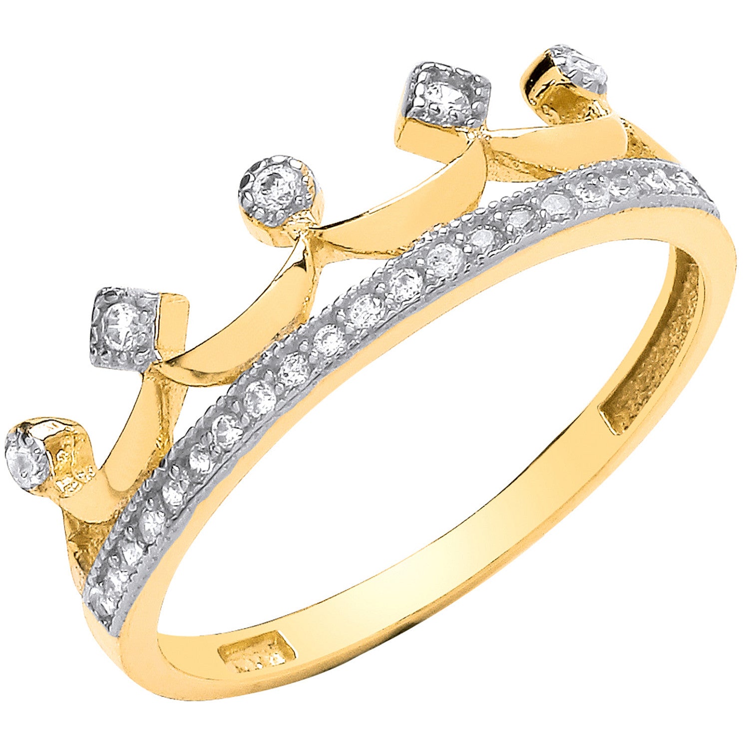9ct Yellow Gold Crown Cubic Zirconia Ring