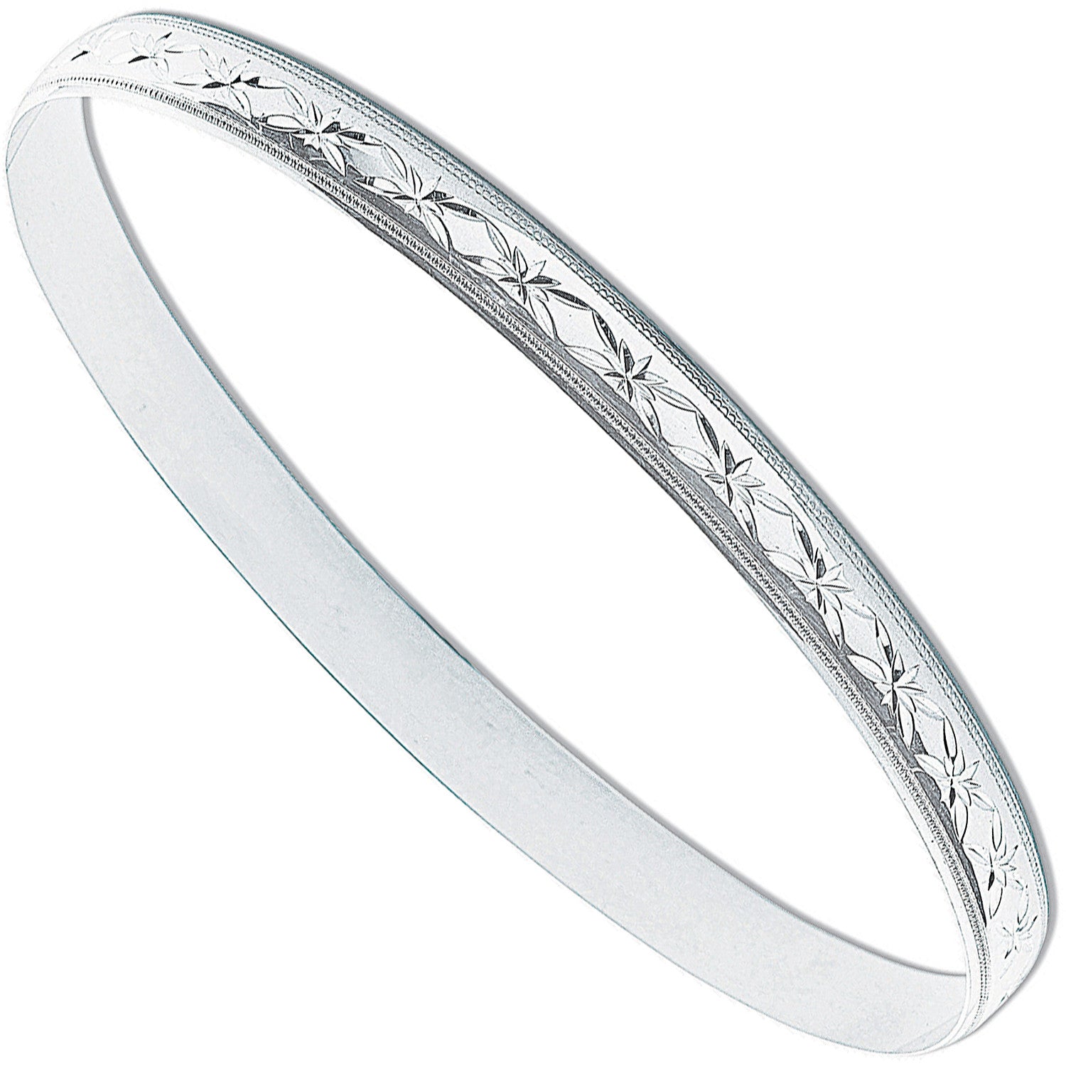 Sterling Silver 6mm Diamond Cut D-Shaped Slave Bangle