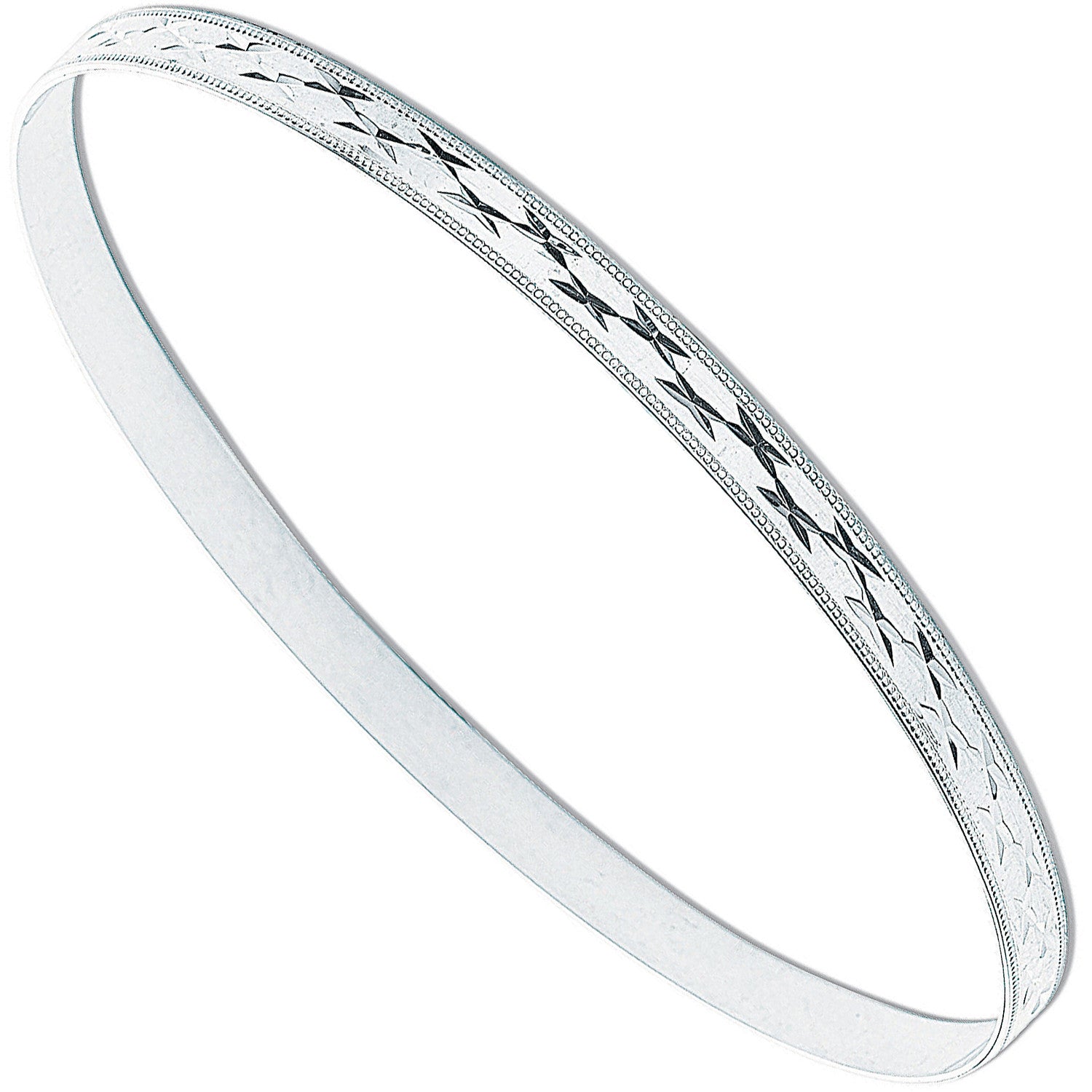 Sterling Silver 4mm Diamond Cut Slave Bangle