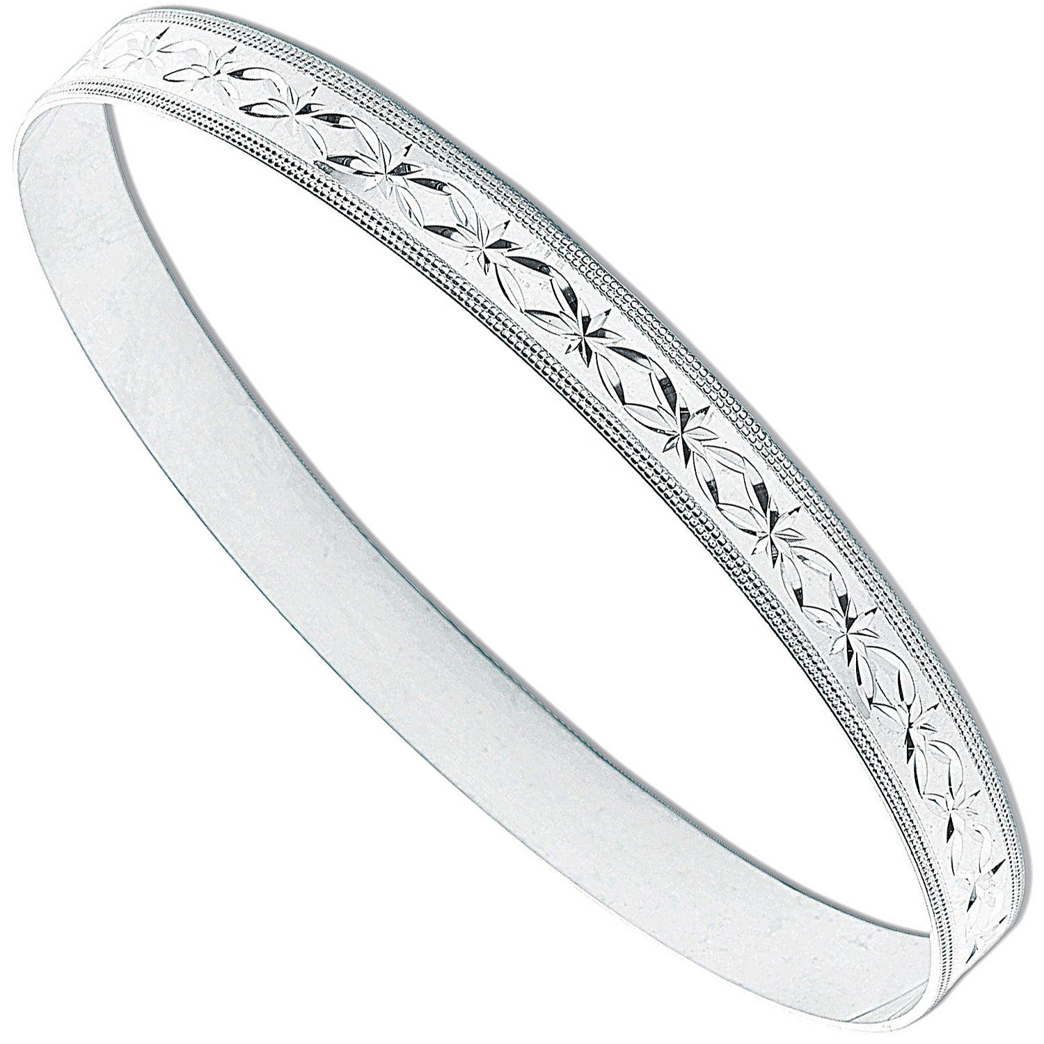 Sterling Silver 7mm Diamond Cut Slave Bangle