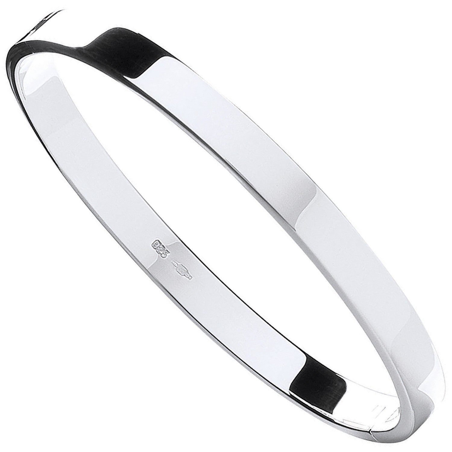 Sterling Silver Solid 6mm Oval Shaped Hinged Bangle