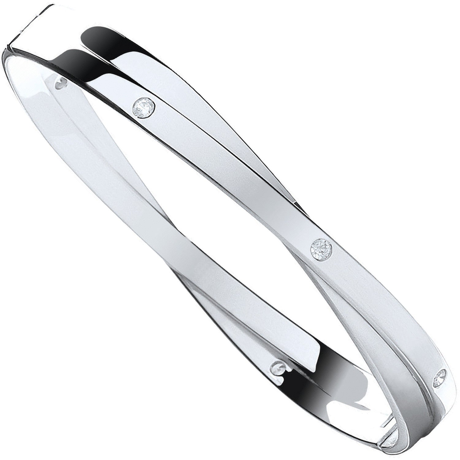 Sterling Silver Solid Cubic Zirconia Kiss Hinged Bangle