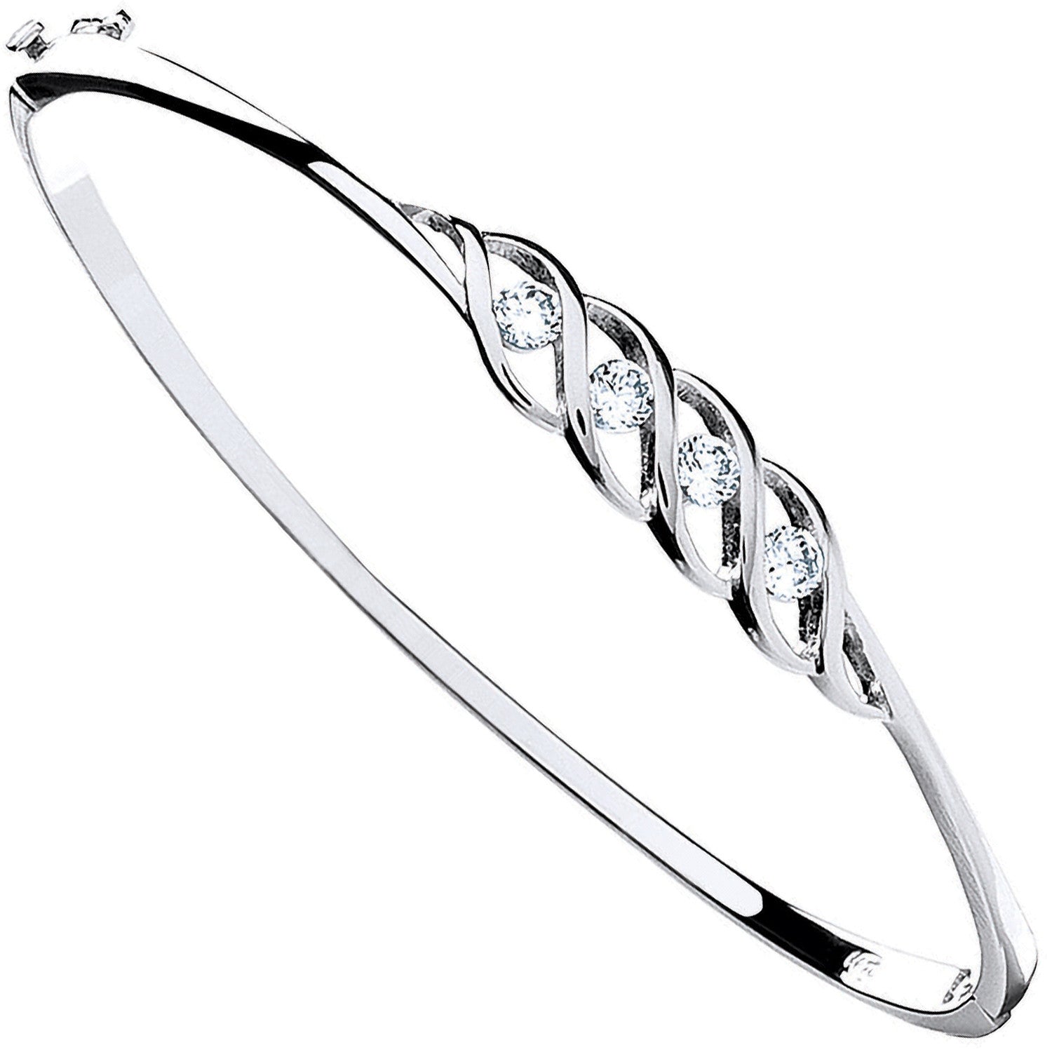 Sterling Silver Fancy Cubic Zirconia Hinged Bangle