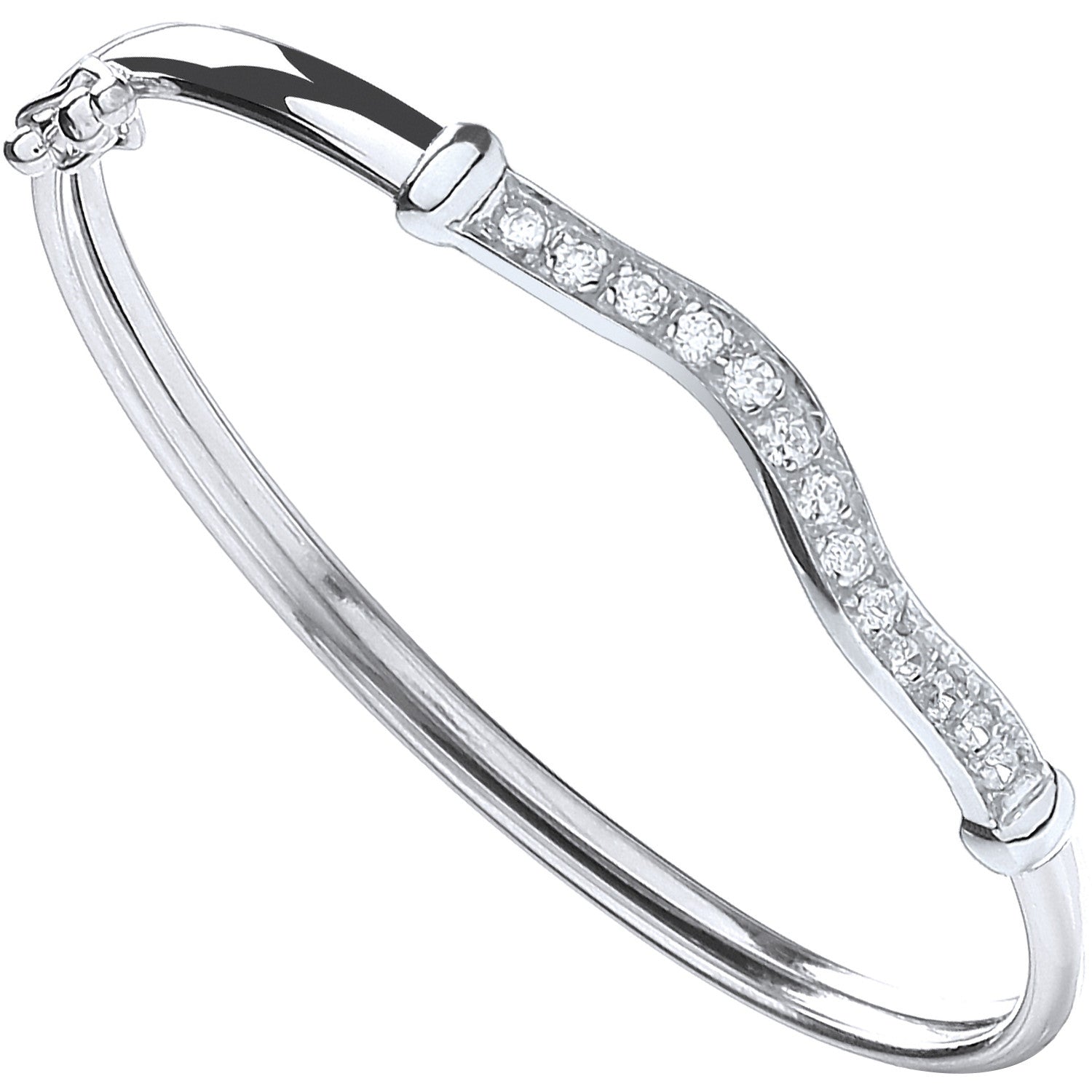 Sterling Silver Wavy Top Baby Cubic Zirconia Bangle