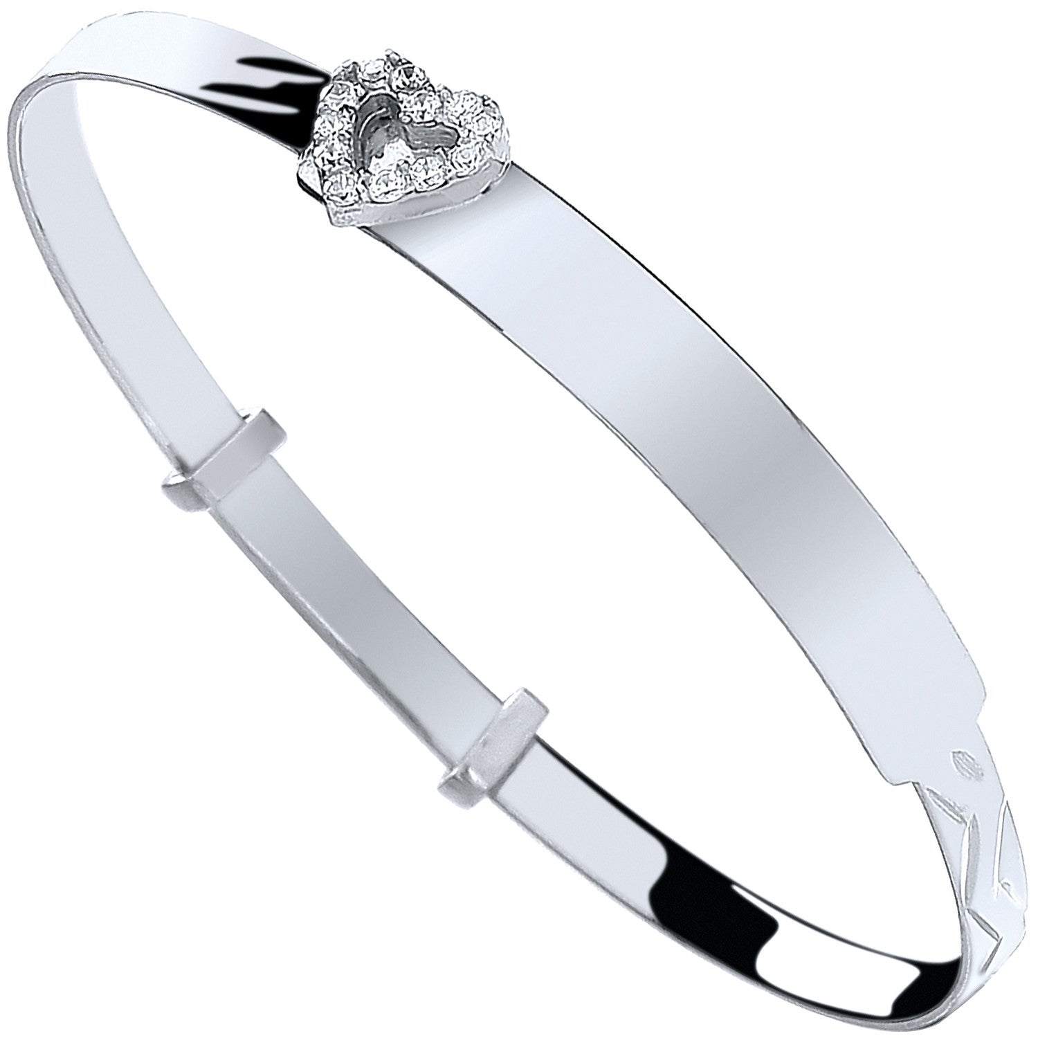 Sterling Silver Baby ID with Cubic Zirconia Heart Expandable Bangle