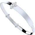 Sterling Silver Baby ID with Cubic Zirconia Cross Expandable Bangle