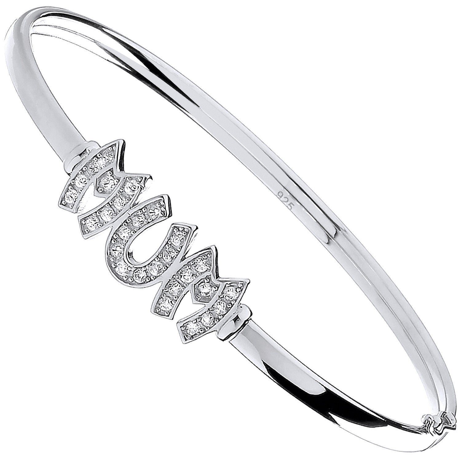 Sterling Silver Mum Cubic Zirconia Hinged Bangle