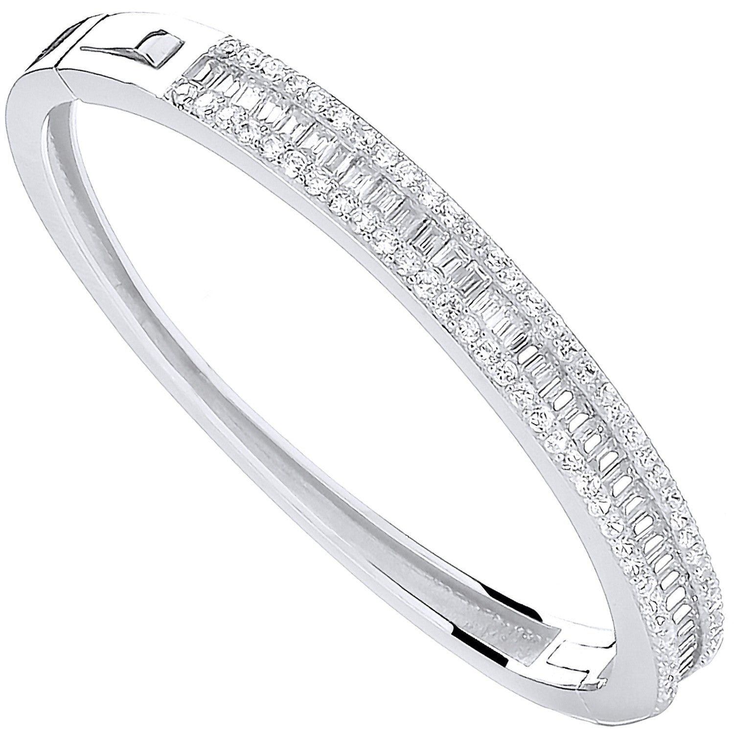 Sterling Silver 3 Row Cubic Zirconia Baguette Centre Baby Bangle