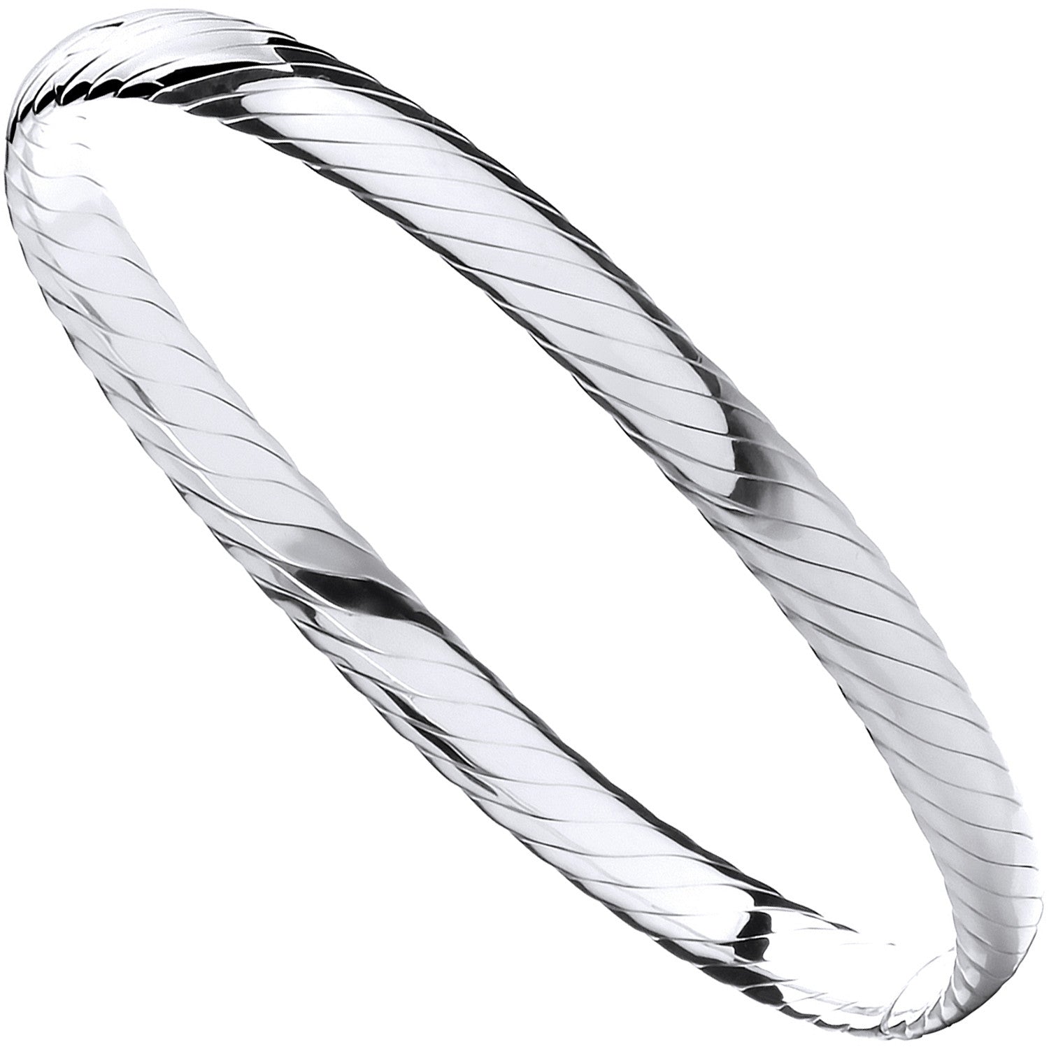 Sterling Silver Ribbed Ladies Bangle