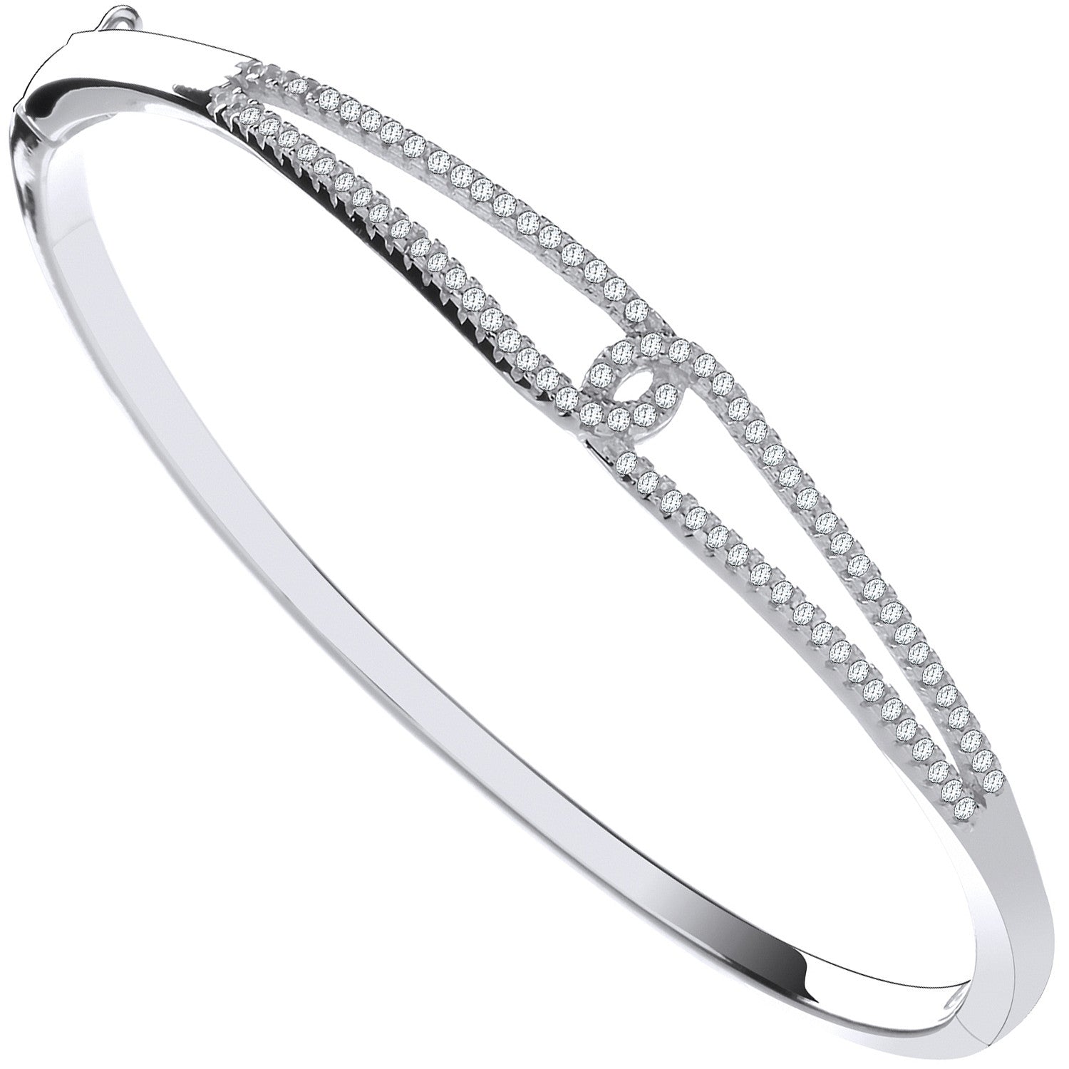 Sterling Silver Split Shank Cubic Zirconia Ladies Hinged Bangle