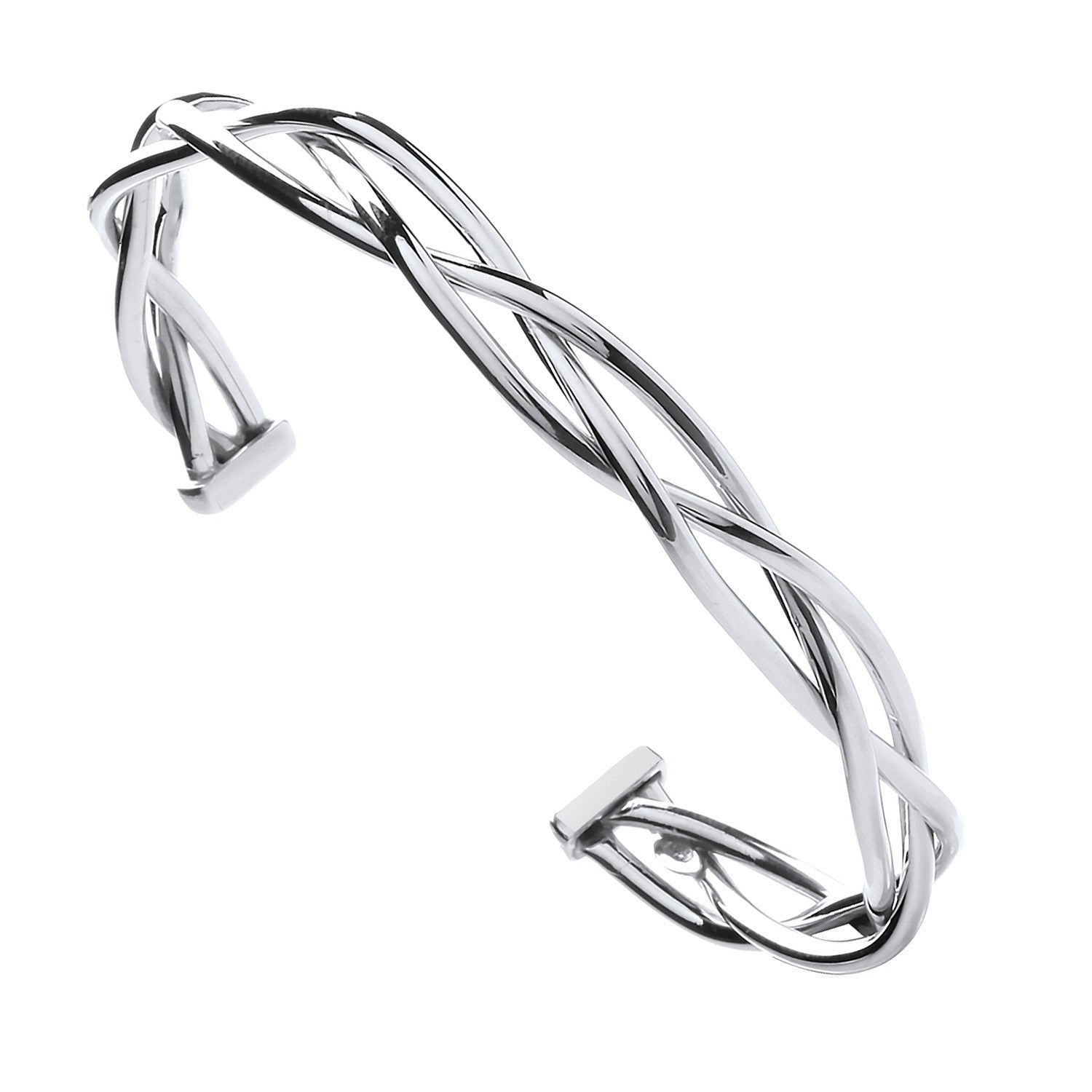 Sterling Silver Twisted Hollow Tube Open Bangle