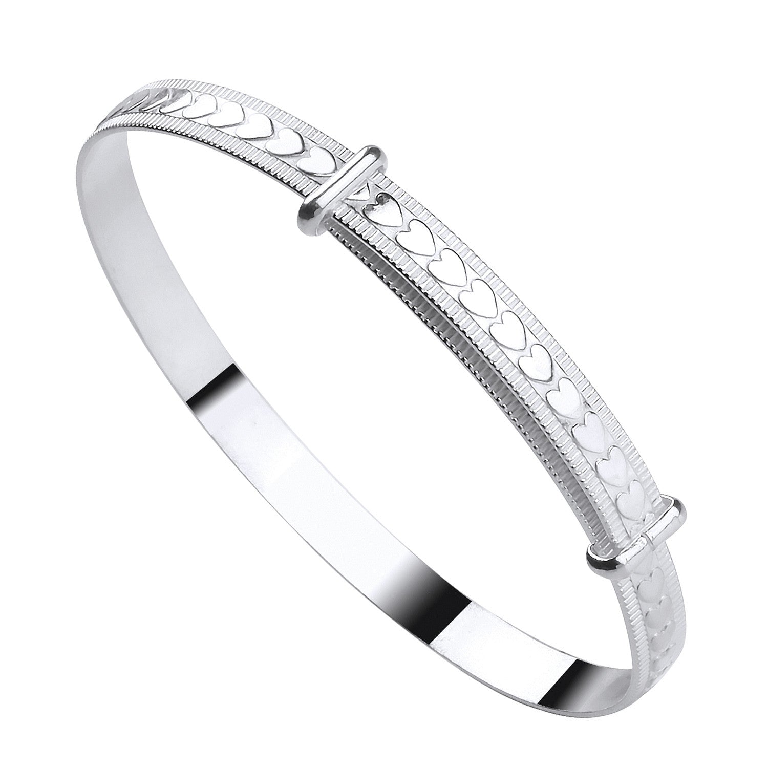 Sterling Silver Expandable Baby Bangle With Embossed Hearts