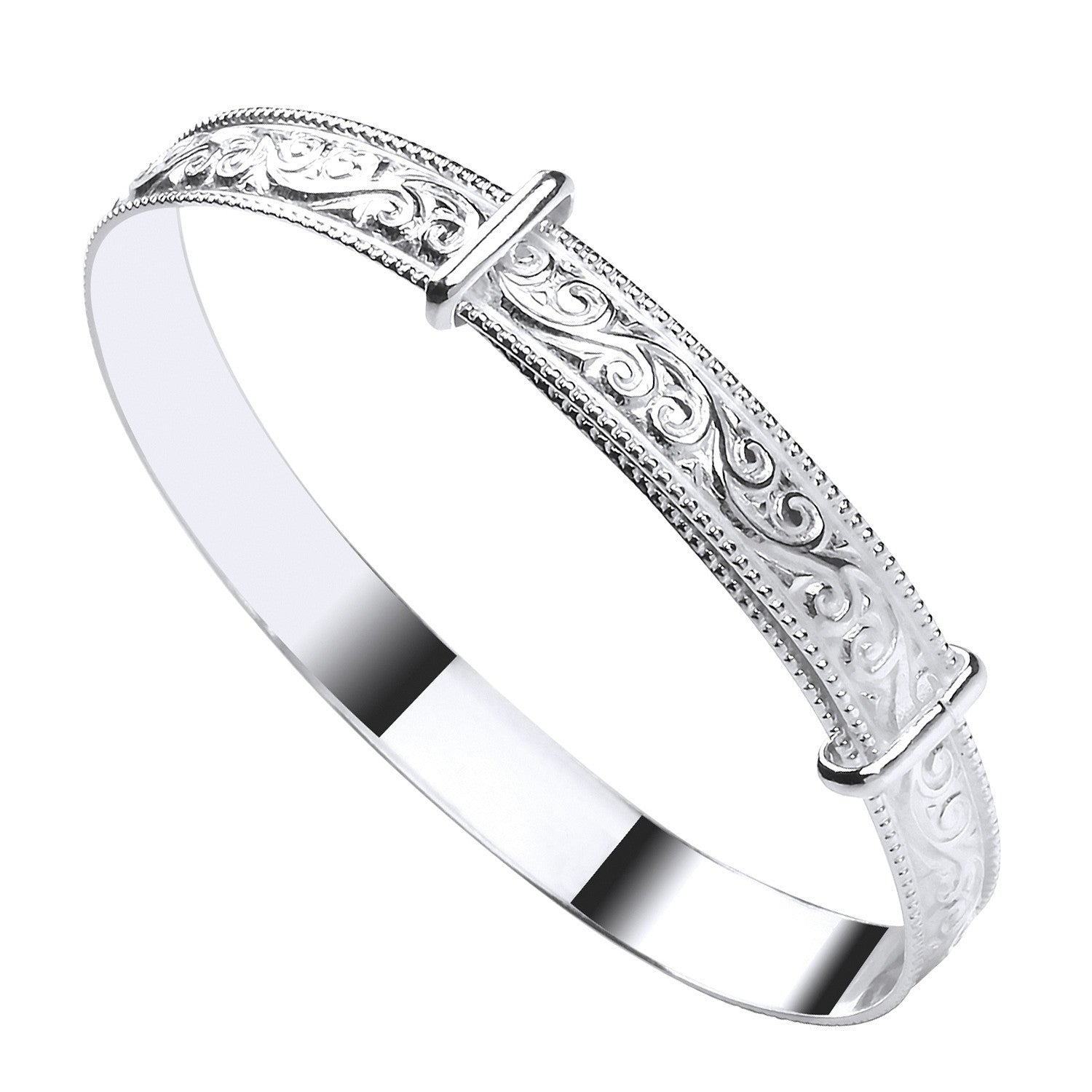 Sterling Silver Swirl Ribbed Edge Expandable Baby Bangle