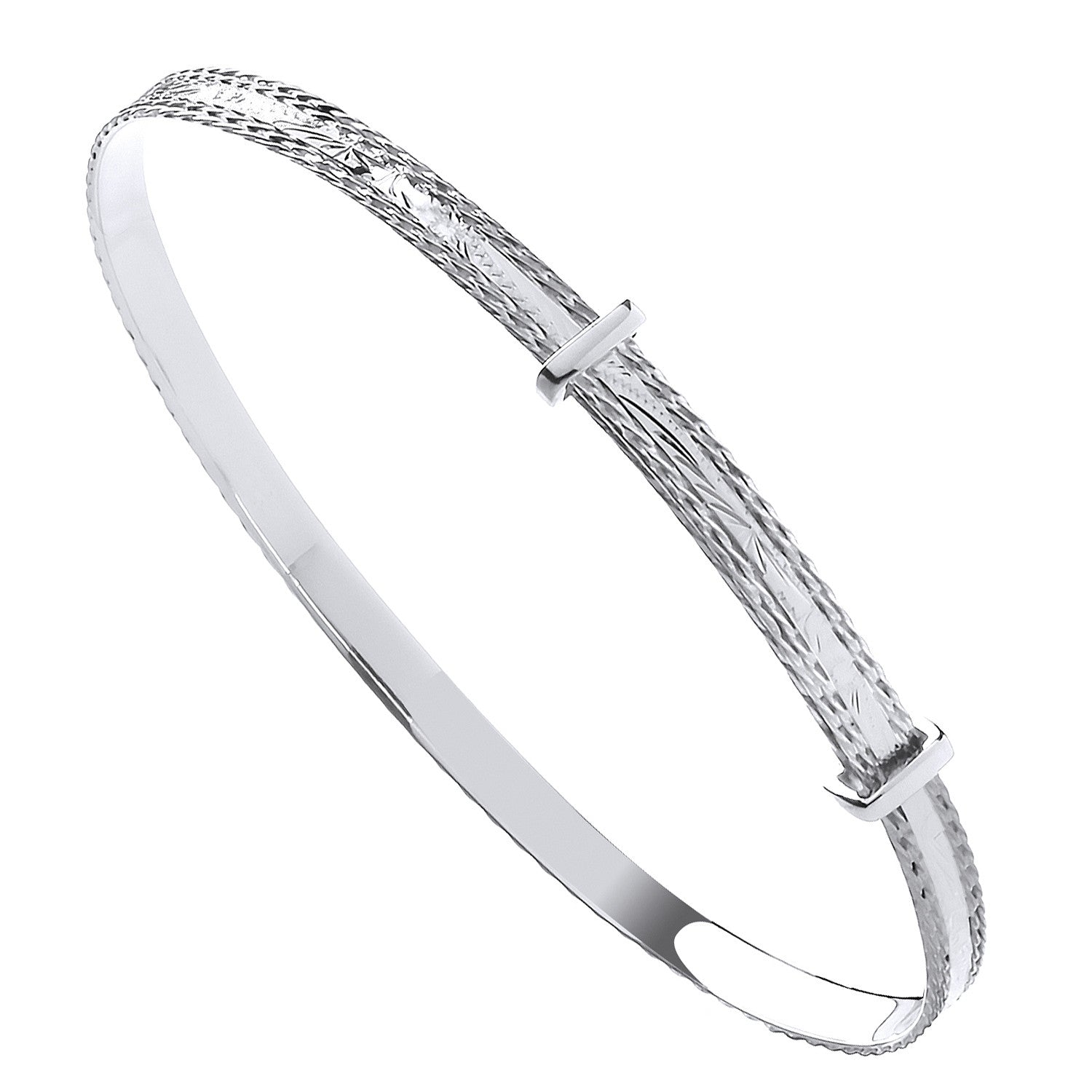 Sterling Silver 4mm Expandable Diamond Cut Bangle
