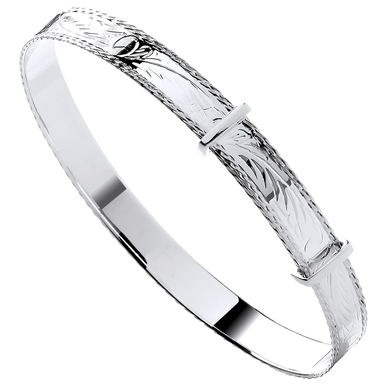 Sterling Silver 7mm Expandable Diamond Cut Bangle