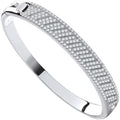 Sterling Silver Cross Lines Cubic Zirconia Ladies Bangle