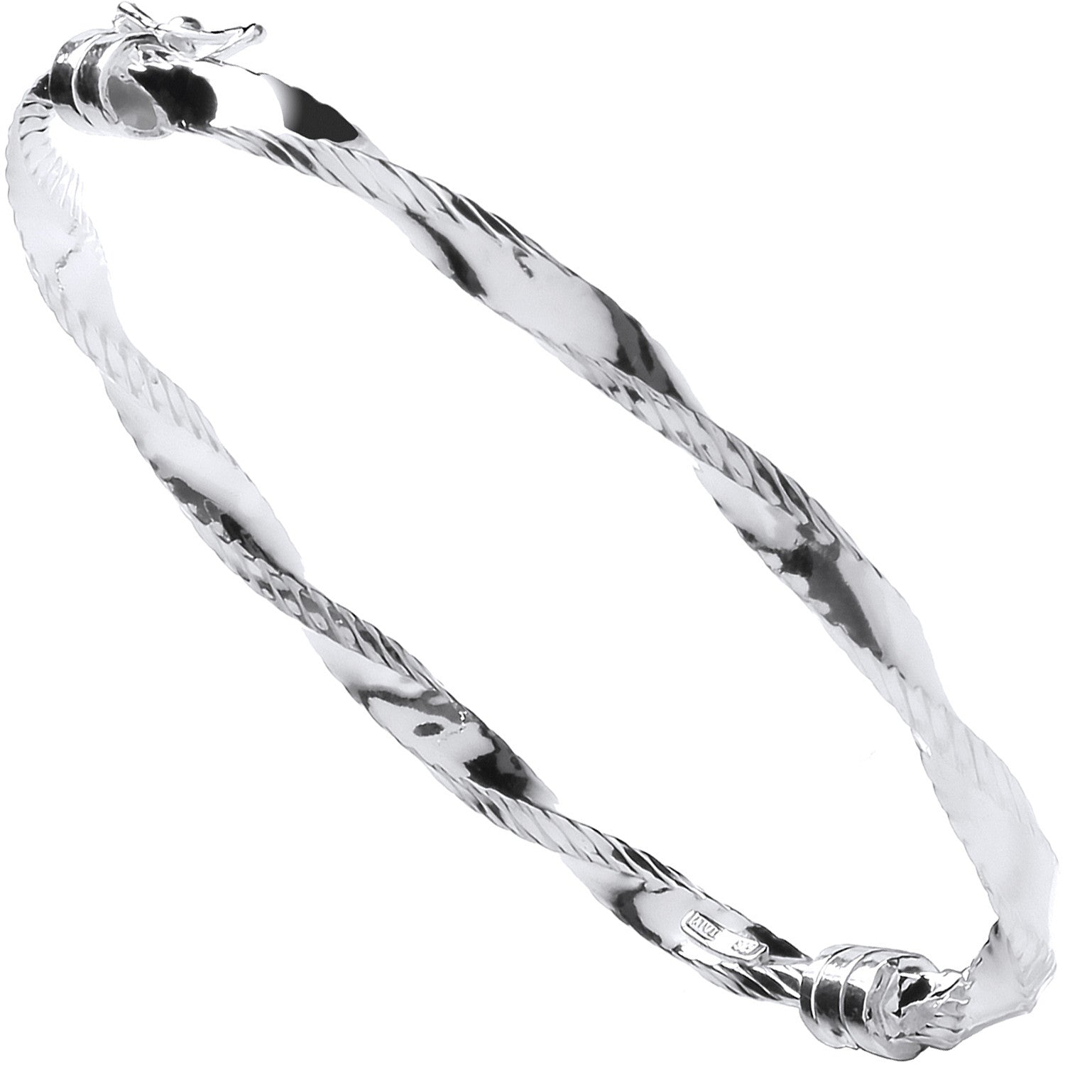 Sterling Silver Twisted Ribbed Edge Hollow Hinged Bangle