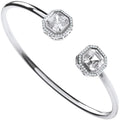 Sterling Silver Octagon Cubic Zirconia Torque Hollow Bangle