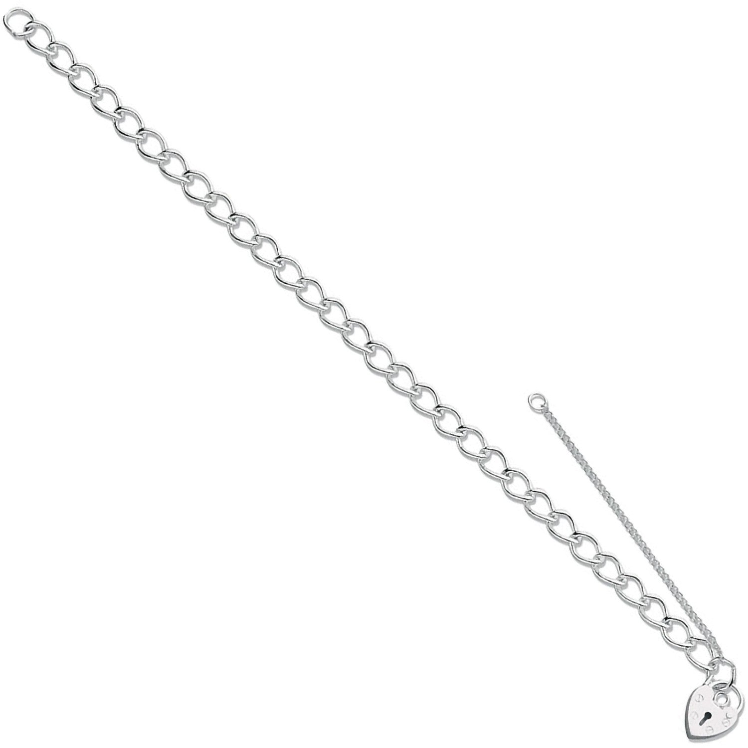 Sterling Silver Open Curb & Padlock Charm Bracelet