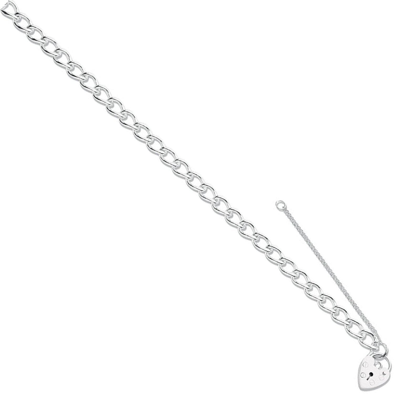 Sterling Silver Open Curb & Padlock Charm Bracelet