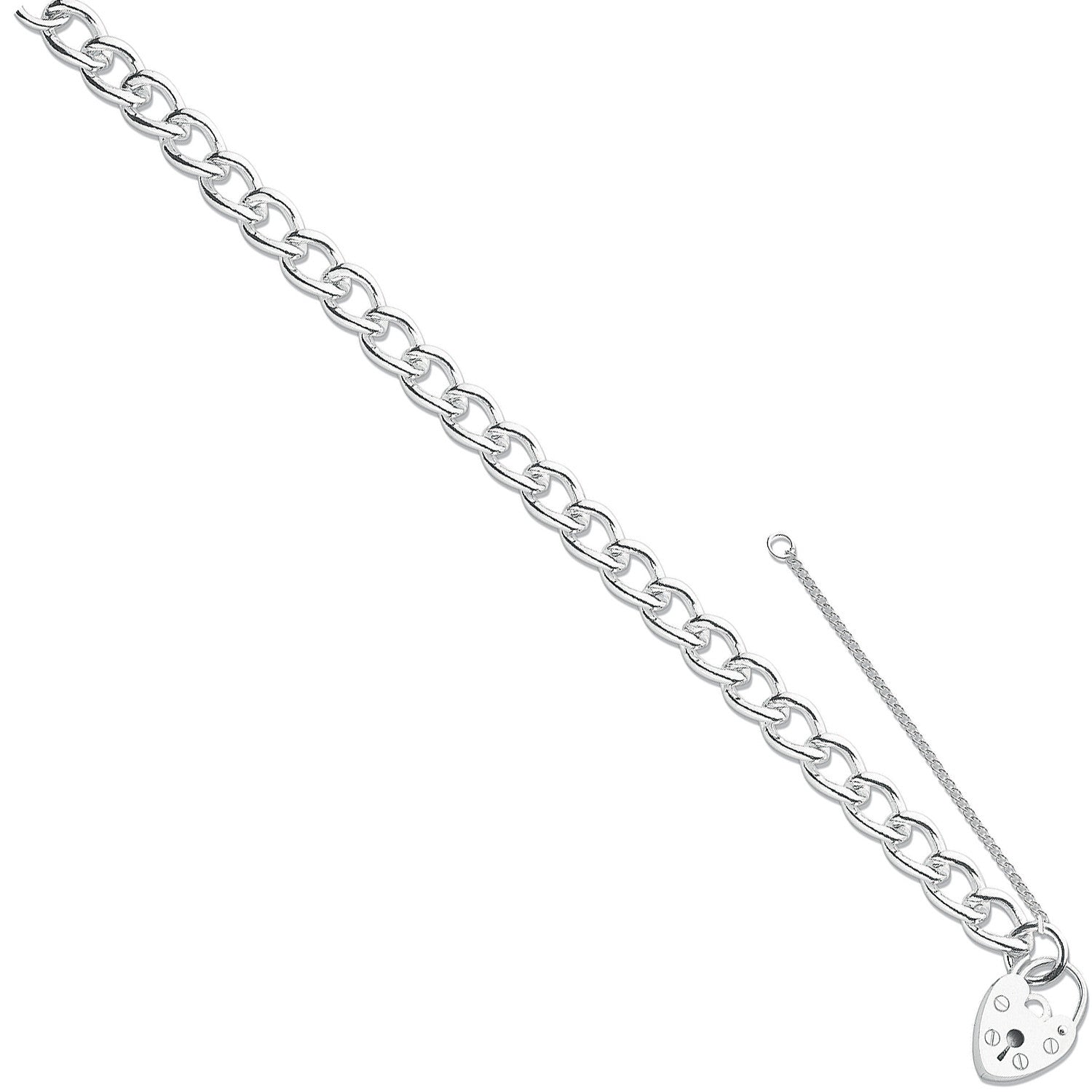 Sterling Silver Open Curb & Padlock Charm Bracelet