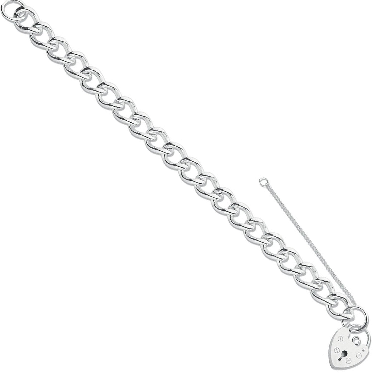Sterling Silver Open Curb & Padlock Charm Bracelet