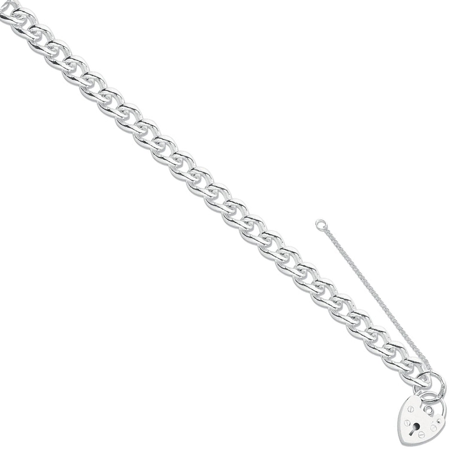 Sterling Silver Open Curb & Padlock Charm Bracelet