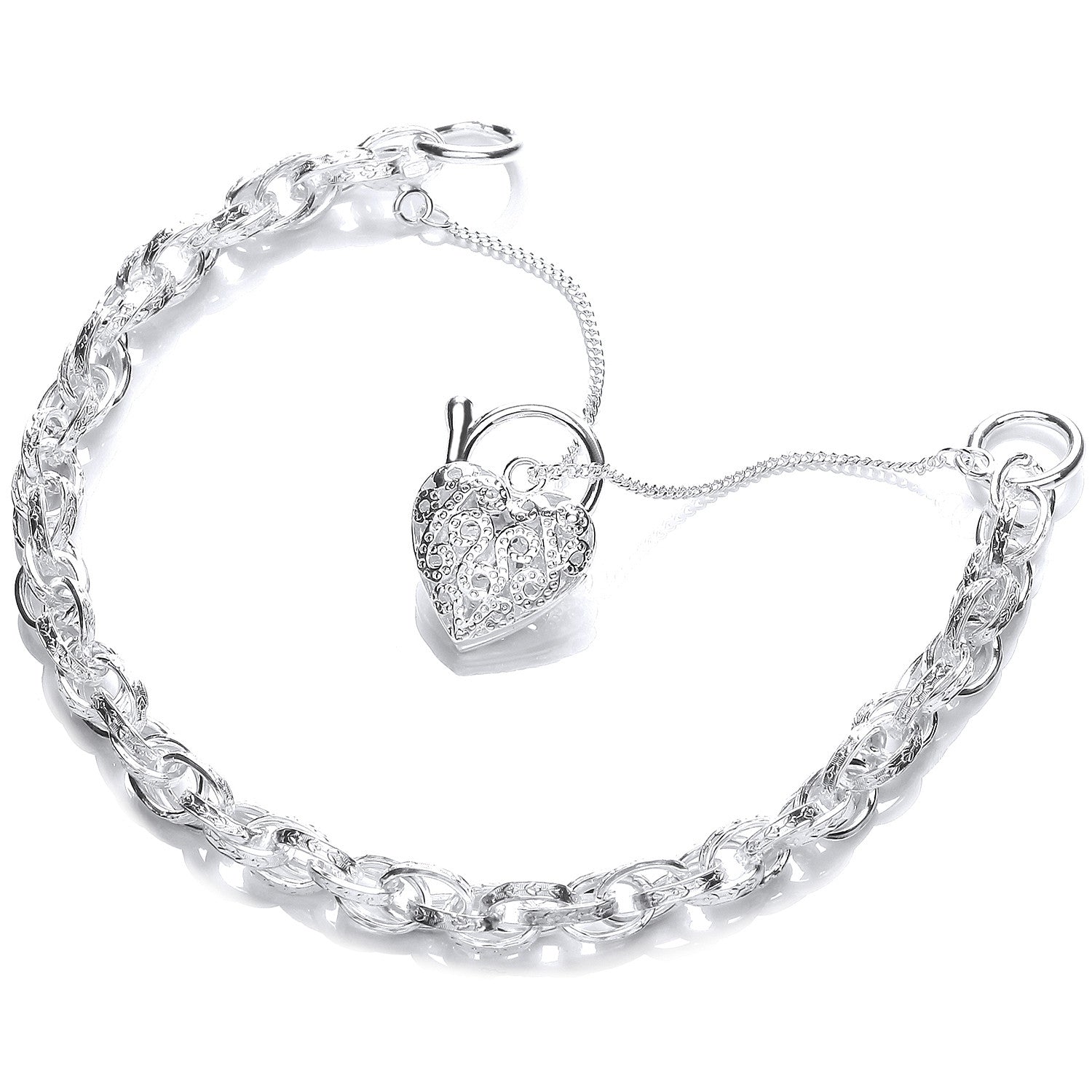 Sterling Silver Heart Padlock Bracelet