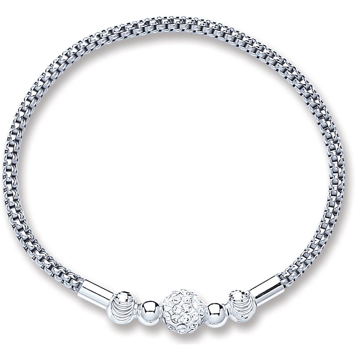 Sterling Silver Mesh with Crystal Ball Bracelet