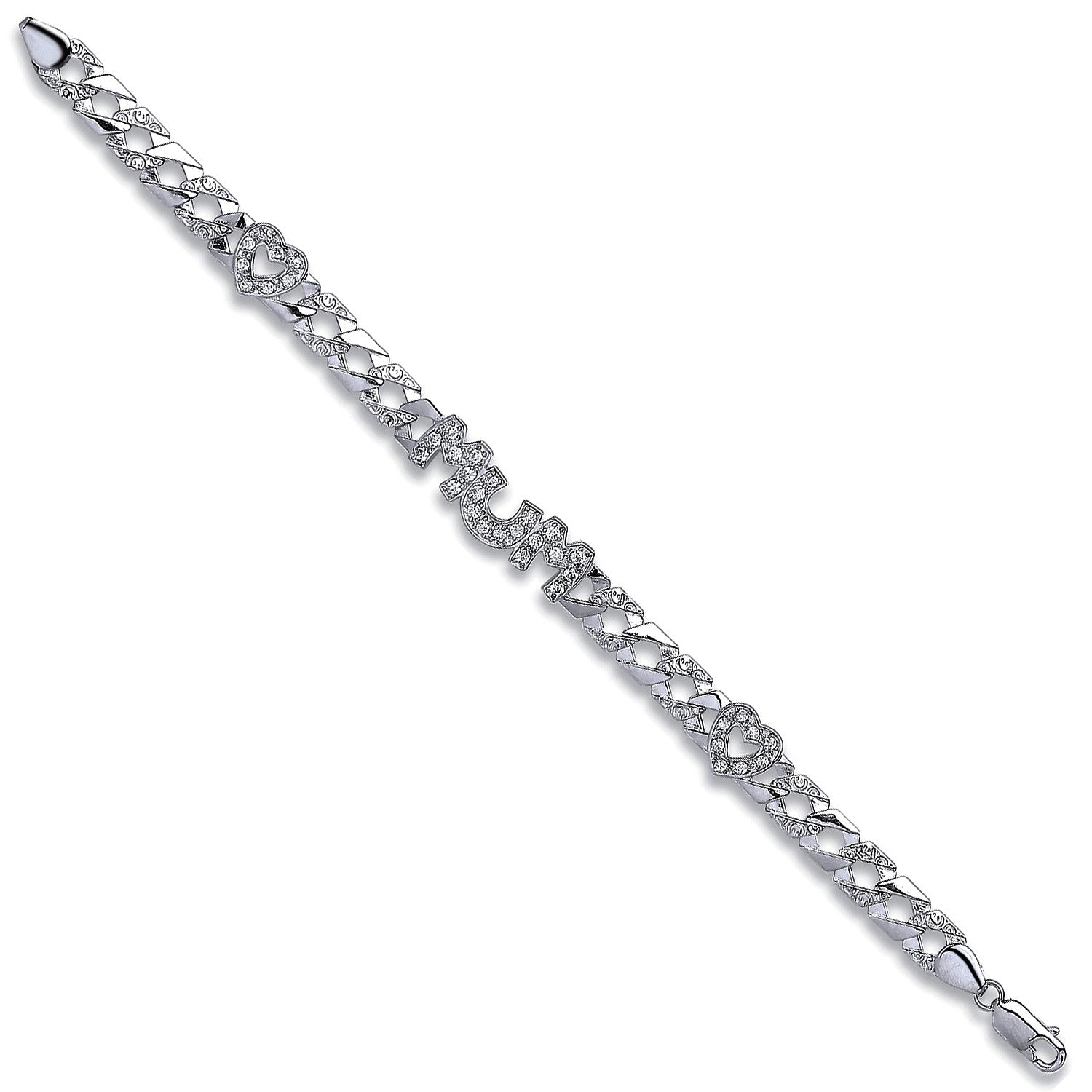 Sterling Silver Cubic Zirconia Mum & Heart Bracelet