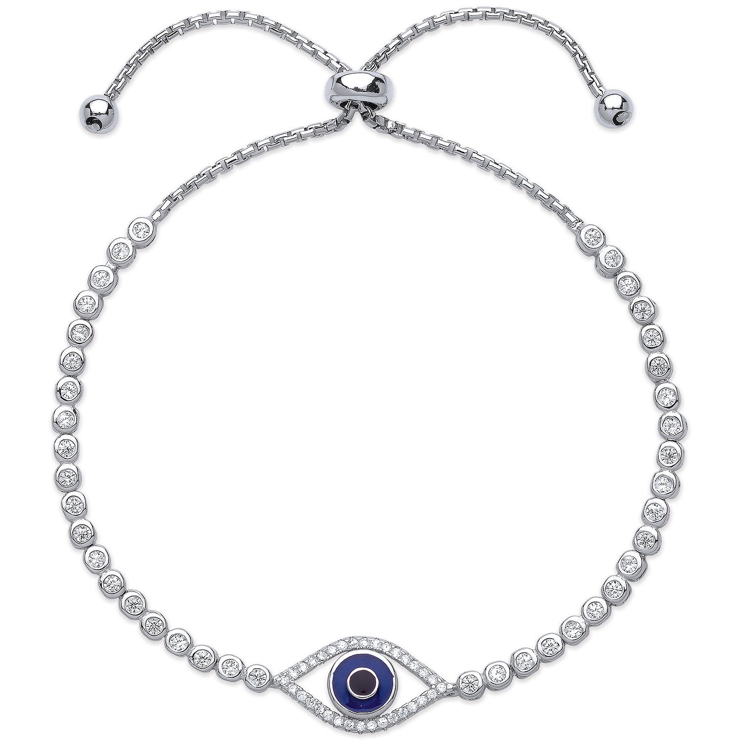 Sterling Silver Evil Eye Cubic Zirconia Friendship Bracelet