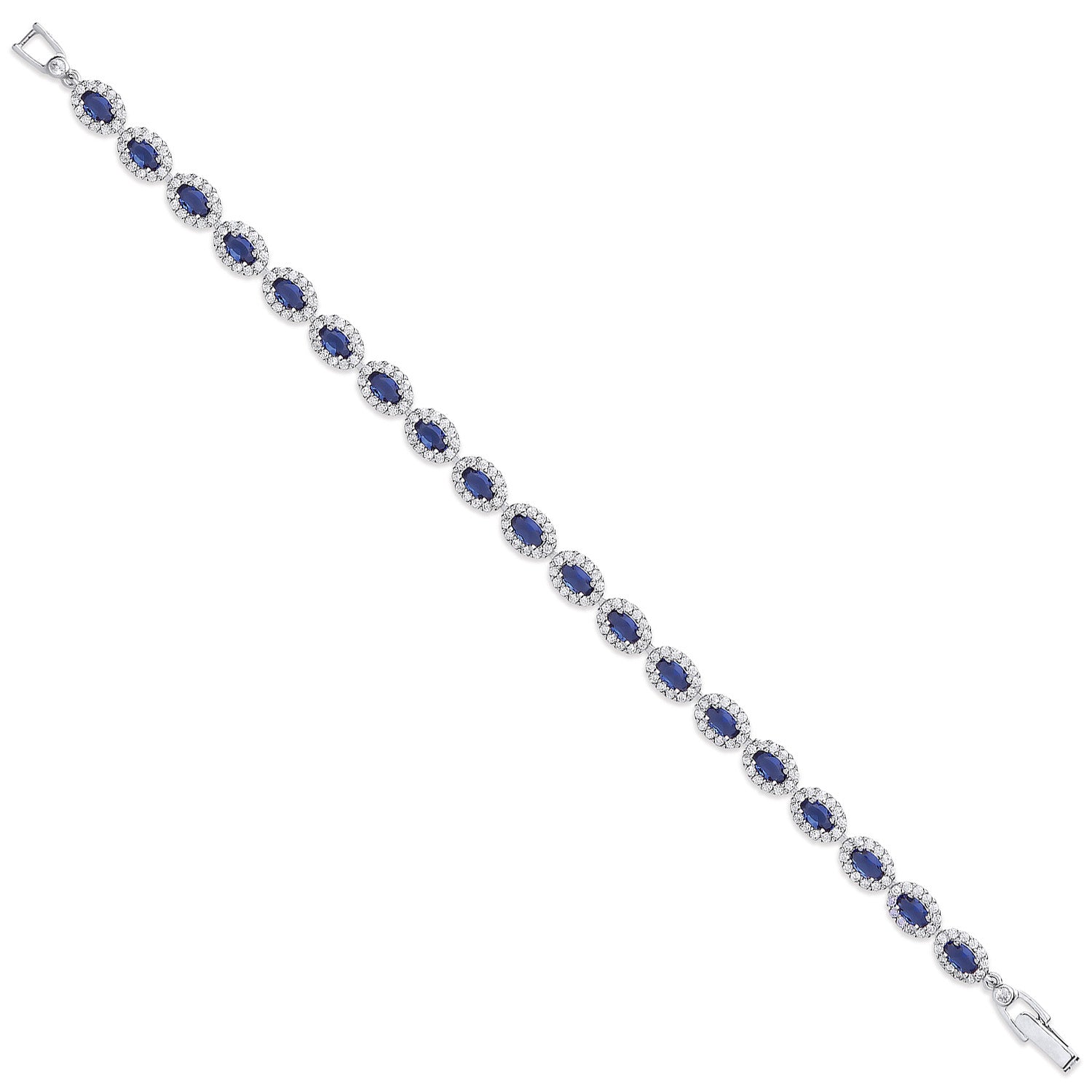 Sterling Silver 5.8mm Sapphire Blue Oval Cubic Zirconia Ladies Bracelet