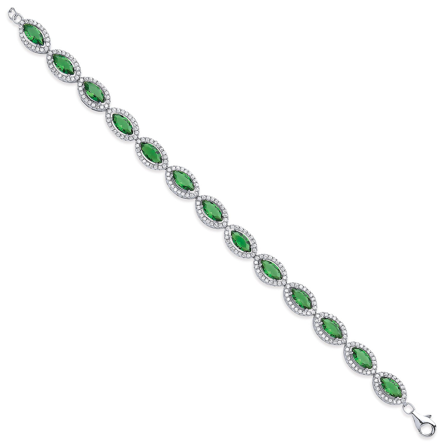 Sterling Silver 7.4mm Green Marquise Cut Cubic Zirconias Ladies Bracelet