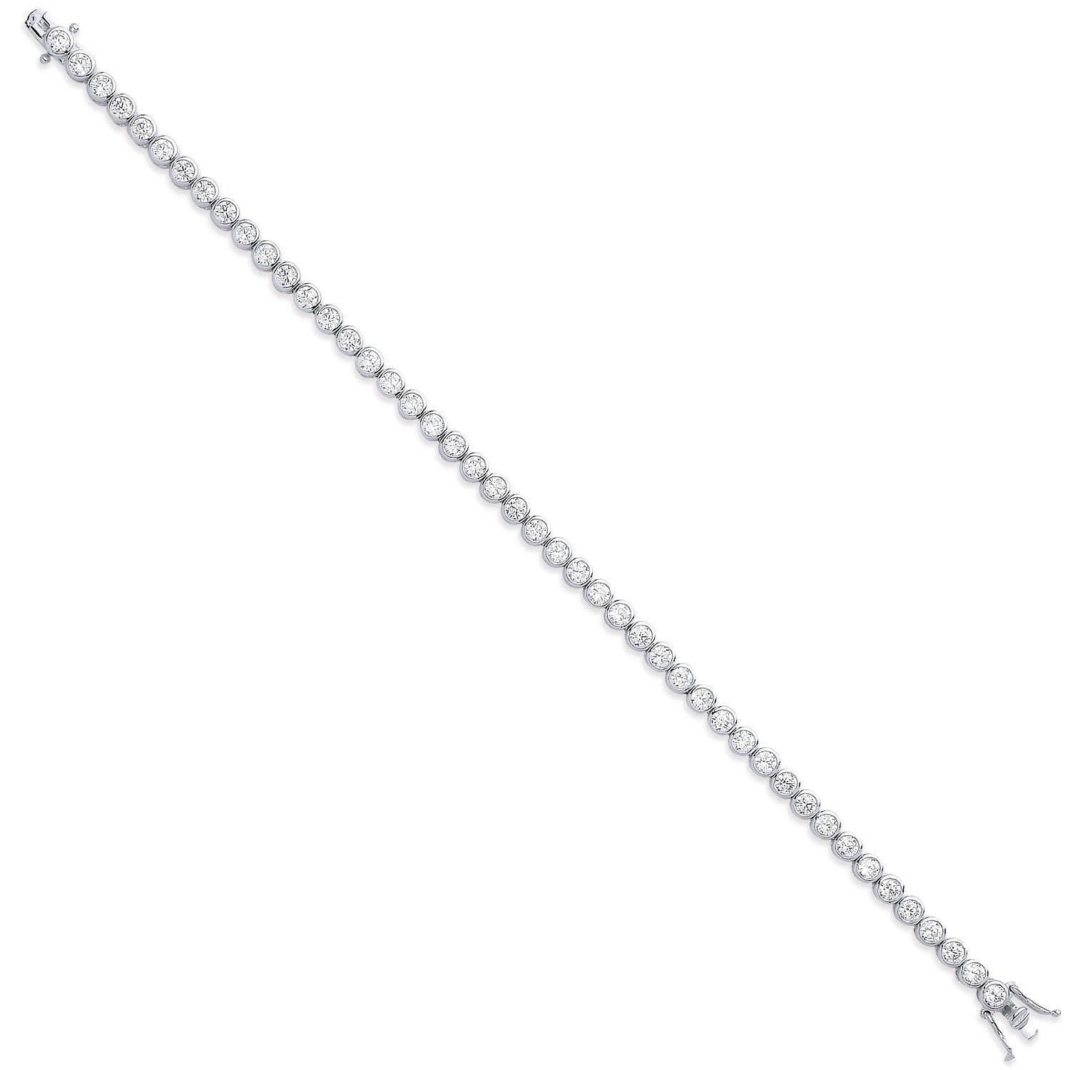 Sterling Silver 4.7mm Rubover 3.7mm Cubic Zirconia Tennis Bracelet