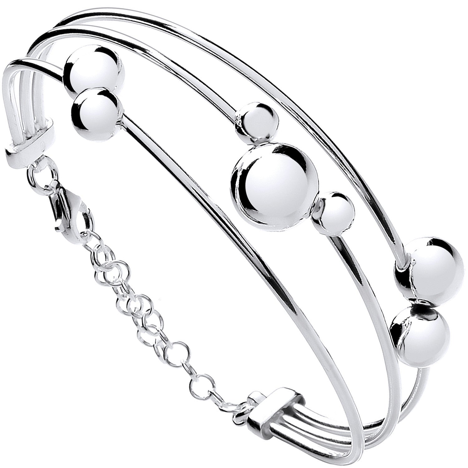 Sterling Silver Tube & Ball Bracelet with Safety Chain