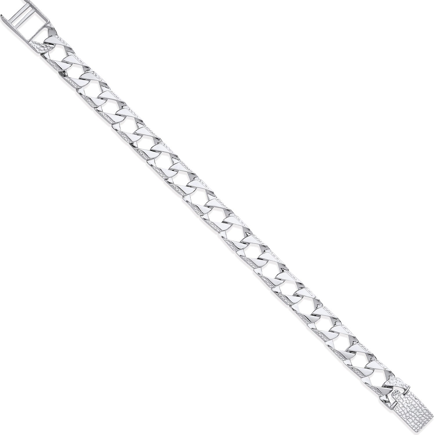 Sterling Silver 8mm Square Curb Ribbed Edge Link Gents Bracelet