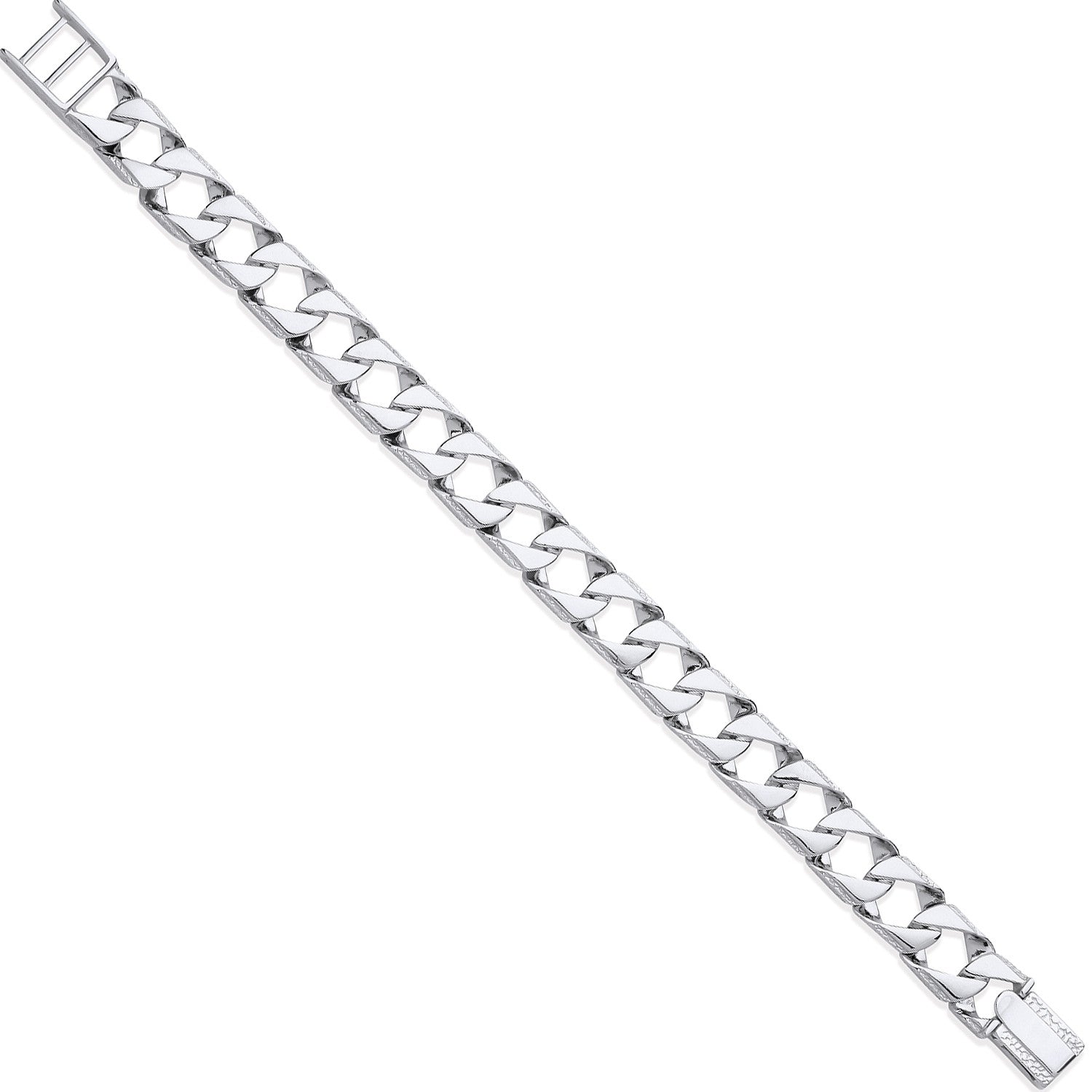 Sterling Silver 12mm Big Square Curb Ribbed Edge Link Gents Bracelet